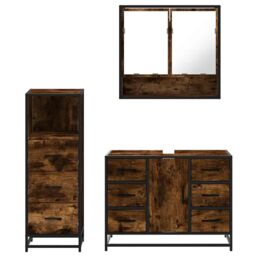 Berkfield Home 3 Piece Bathroom Furniture Set Smoked Oak Engineered Wood in Brown - thumbnail 5