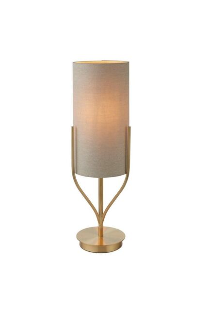Netlighting Fraser Base & Shade Table Lamp Satin Brass Plate Natural Linen Mix Fabric in Gold - image 1