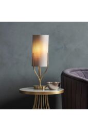 Netlighting Fraser Base & Shade Table Lamp Satin Brass Plate Natural Linen Mix Fabric in Gold - thumbnail 2
