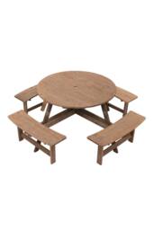 Garden Sanctuary 8-Seat Outdoor Round Wood Picnic Table & Bench Set in Brown - thumbnail 4