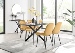 FurnitureboxUK Leonardo Grey Glass Marble Effect Black Leg Table & 4 Pesaro Black Leg Chairs in Mustard
