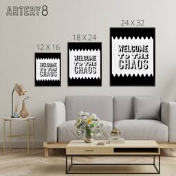 "Artery8 Welcome To The Chaos Black White Modern Funny Framed Canvas Art Print - Size: W12"" x H16""" - thumbnail 4