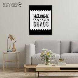 "Artery8 Welcome To The Chaos Black White Modern Funny Framed Canvas Art Print - Size: W12"" x H16""" - thumbnail 3