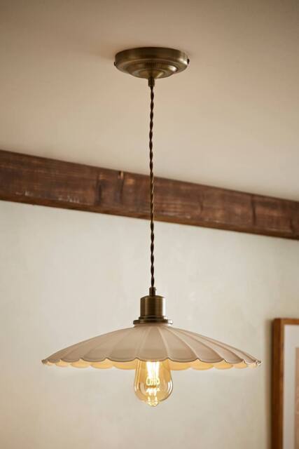 ValueLights Holborn Brushed Gold with Scallop Shade Ceiling Pendant Light in Cream - image 1