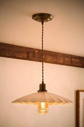 ValueLights Holborn Brushed Gold with Scallop Shade Ceiling Pendant Light in Cream - thumbnail 2