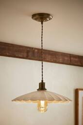 ValueLights Holborn Brushed Gold with Scallop Shade Ceiling Pendant Light in Cream - thumbnail 1