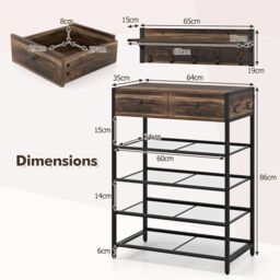 Costway Freestanding Wine Rack Floor Wine Bar Cabinet w/ Glass Racks in Brown - thumbnail 2
