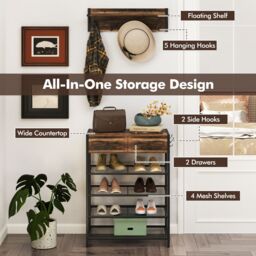 Costway Freestanding Wine Rack Floor Wine Bar Cabinet w/ Glass Racks in Brown - thumbnail 5
