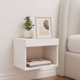 Berkfield Home Bedside Cabinet with LED Lights Wall-mounted White - thumbnail 3
