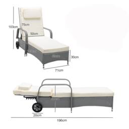 MCC Direct Rattan Sun Lounger Bed with Reclining function Garden & Outdoor in Grey - Size: 1 Pack - thumbnail 6