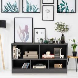 Costway Wooden Cube Bookcase 2 Tier Open Storage Shelving Unit with 5 Compartments in Grey - thumbnail 6