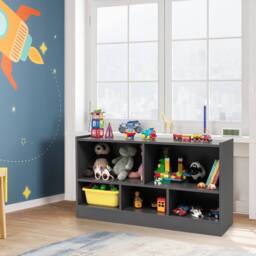 Costway Wooden Cube Bookcase 2 Tier Open Storage Shelving Unit with 5 Compartments in Grey - thumbnail 5