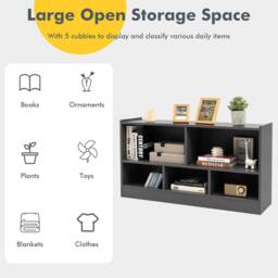 Costway Wooden Cube Bookcase 2 Tier Open Storage Shelving Unit with 5 Compartments in Grey - thumbnail 3