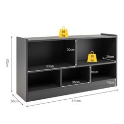 Costway Wooden Cube Bookcase 2 Tier Open Storage Shelving Unit with 5 Compartments in Grey - thumbnail 2