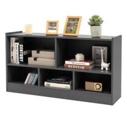 Costway Wooden Cube Bookcase 2 Tier Open Storage Shelving Unit with 5 Compartments in Grey - thumbnail 1