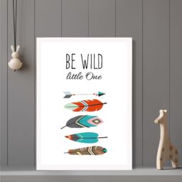ARTZE Be Wild Feathers Tribal Quote Framed Print SIZE: A2 with White Frame in Red - Size: A4 - thumbnail 2