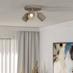 Eglo Tilston Steel Minimalist Triple Ceiling Spotlight, Sandy in Light Sand - thumbnail 1