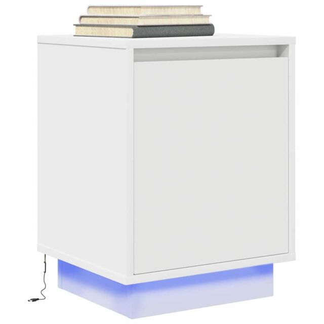 Berkfield Home Bedside Cabinet with LED Lights¬†White 38x34x50 cm in White - Size: 38 x 34 x 50 cm - image 1
