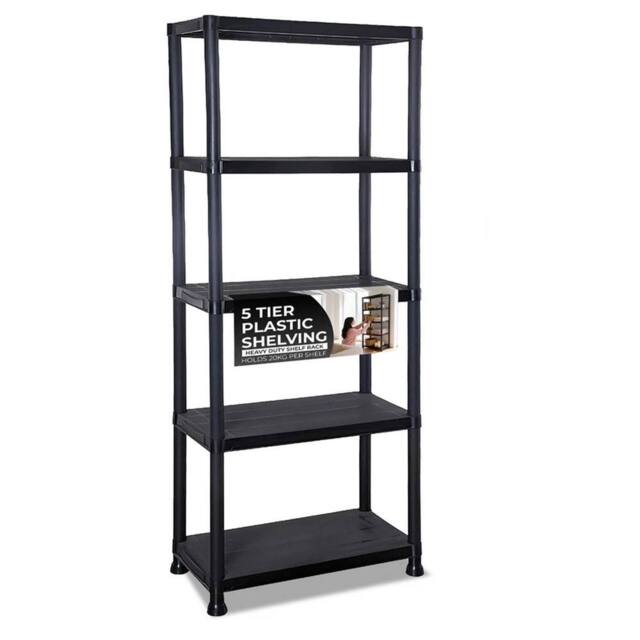 Nordara 5 Tier Plastic Storage Shelf Unit For Warehouse Shed Use in Black - Size: 100 cm x 15 cm - image 1