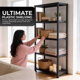 Nordara 5 Tier Plastic Storage Shelf Unit For Warehouse Shed Use in Black - Size: 100 cm x 15 cm - thumbnail 5