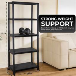 Nordara 5 Tier Plastic Storage Shelf Unit For Warehouse Shed Use in Black - Size: 100 cm x 15 cm - thumbnail 2