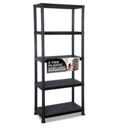 Nordara 5 Tier Plastic Storage Shelf Unit For Warehouse Shed Use in Black - Size: 100 cm x 15 cm - thumbnail 1