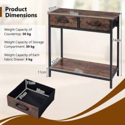 VOGREX Modern Small Entryway Table with 2 Fabric Drawers & Open Compartment in Brown - thumbnail 3