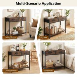 VOGREX Modern Small Entryway Table with 2 Fabric Drawers & Open Compartment in Brown - thumbnail 4