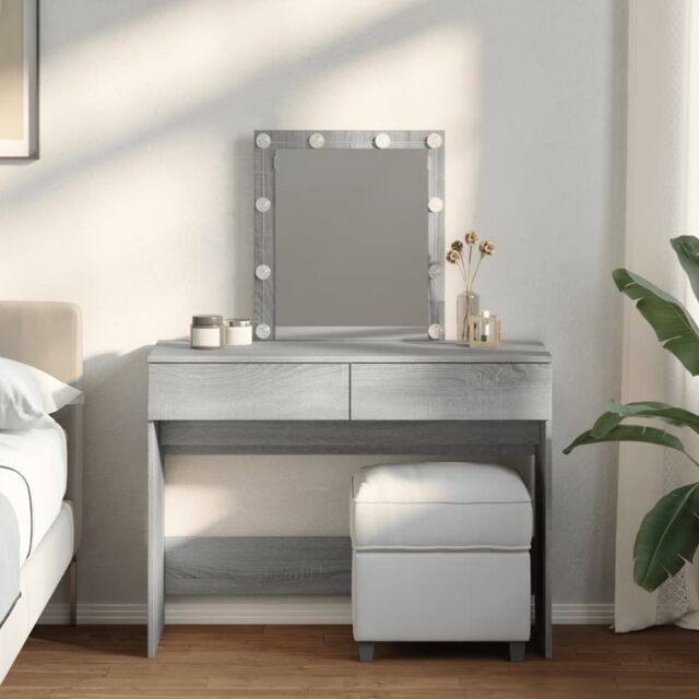 Berkfield Home Dressing Table with LED Grey Sonoma 100x40x130 cm - Size: 100 x 40 x 130 cm - image 1