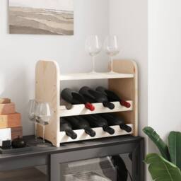 Berkfield Home Wine Rack with Top Board 43x25x37 cm Solid Wood Pine in Natural - Size: 43 x 25 x 37 cm - thumbnail 3