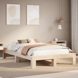 Berkfield Home Durable Bed Frame without Mattress 120x200 cm Solid Wood Pine in Natural - Size: Small Double - thumbnail 2