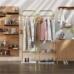 FORGEVIO Gold Clothes Rack Corner Hanging Rail Coat Stand Mable - Size: Medium - thumbnail 6