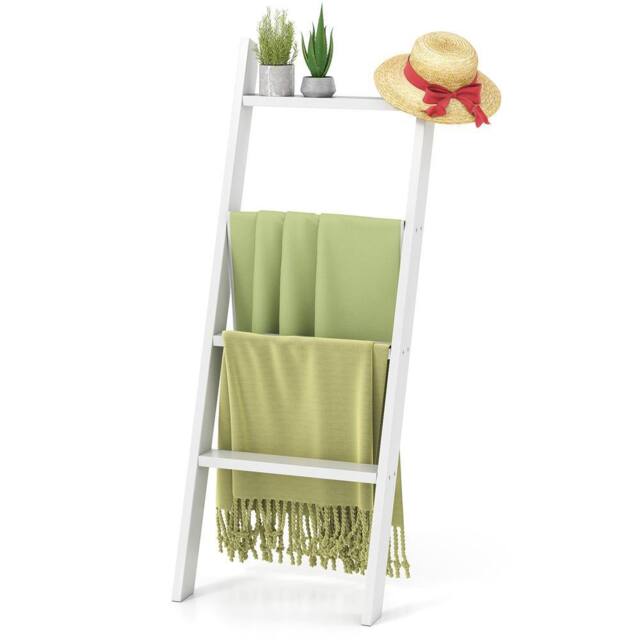 Costway 4-Tier Wooden Blanket Ladder 137 cm Wall Leaning Quilt Holder in White - image 1
