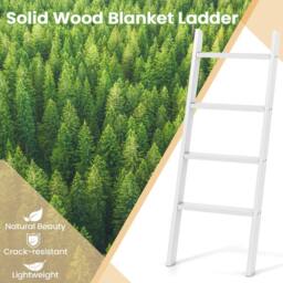 Costway 4-Tier Wooden Blanket Ladder 137 cm Wall Leaning Quilt Holder in White - thumbnail 8