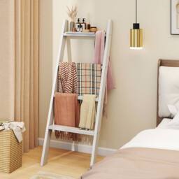Costway 4-Tier Wooden Blanket Ladder 137 cm Wall Leaning Quilt Holder in White - thumbnail 6