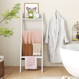 Costway 4-Tier Wooden Blanket Ladder 137 cm Wall Leaning Quilt Holder in White - thumbnail 5