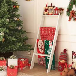 Costway 4-Tier Wooden Blanket Ladder 137 cm Wall Leaning Quilt Holder in White - thumbnail 7