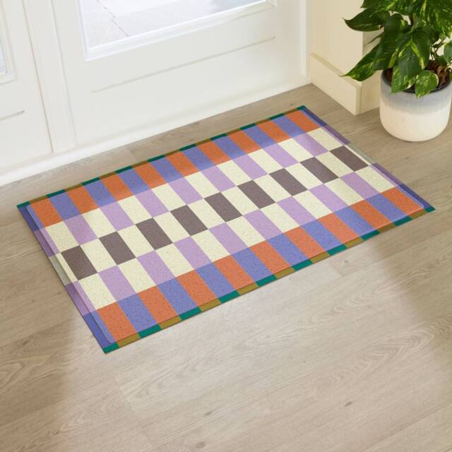 Artsy Mats Elizabeth Olwen Blue Purple Check Indoor/Outdoor Doormat (90x60cm) - Size: 60 x 90 cm - image 1