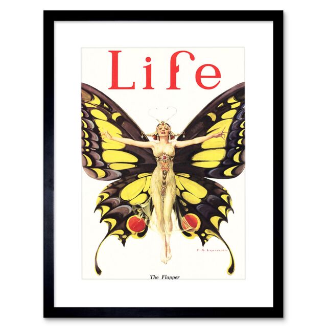 Artery8 Magazine 1922 The Flapper Woman Butterfly Dancer Bright Vintage Cover Illustration Framed Wall Art Print Picture 12X16 inch in Black - image 1