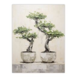 "Artery8 Japanese Bonsai Trees Pots Oil Palette Knife Tree Framed Art Print in Grey - Size: W12"" x H16""" - thumbnail 3