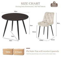 SONARA Dark Walnut 4 Seater Dining Table With 4 Velvet Chairs Sets in Beige - thumbnail 2