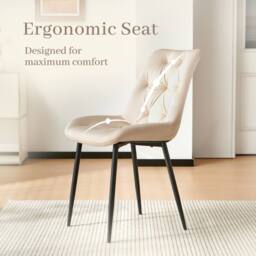SONARA Dark Walnut 4 Seater Dining Table With 4 Velvet Chairs Sets in Beige - thumbnail 4