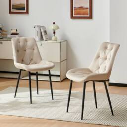 SONARA Dark Walnut 4 Seater Dining Table With 4 Velvet Chairs Sets in Beige - thumbnail 5