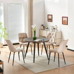 SONARA Dark Walnut 4 Seater Dining Table With 4 Velvet Chairs Sets in Beige - thumbnail 3