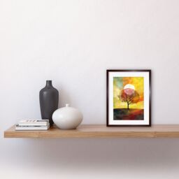 "Artery8 Wall Art Print Large Sun Setting Behind a Lonely Tree on a Hill Artwork Framed 9X7 Inch in Brown - Size: W7"" x H9""" - thumbnail 2