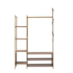 EONLION With Storage Shelf Design Bamboo Clothes Rail Garment Rack in Brown - Size: 500mm - thumbnail 3