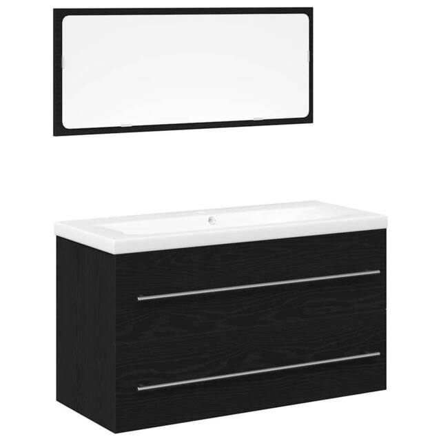 Berkfield Home Bathroom Sink Cabinet with Built-in Basin Black Oak Engineered Wood - image 1
