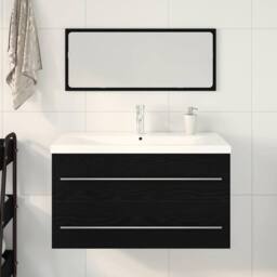 Berkfield Home Bathroom Sink Cabinet with Built-in Basin Black Oak Engineered Wood - thumbnail 4
