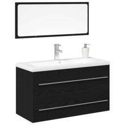 Berkfield Home Bathroom Sink Cabinet with Built-in Basin Black Oak Engineered Wood - thumbnail 3