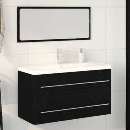 Berkfield Home Bathroom Sink Cabinet with Built-in Basin Black Oak Engineered Wood - thumbnail 2
